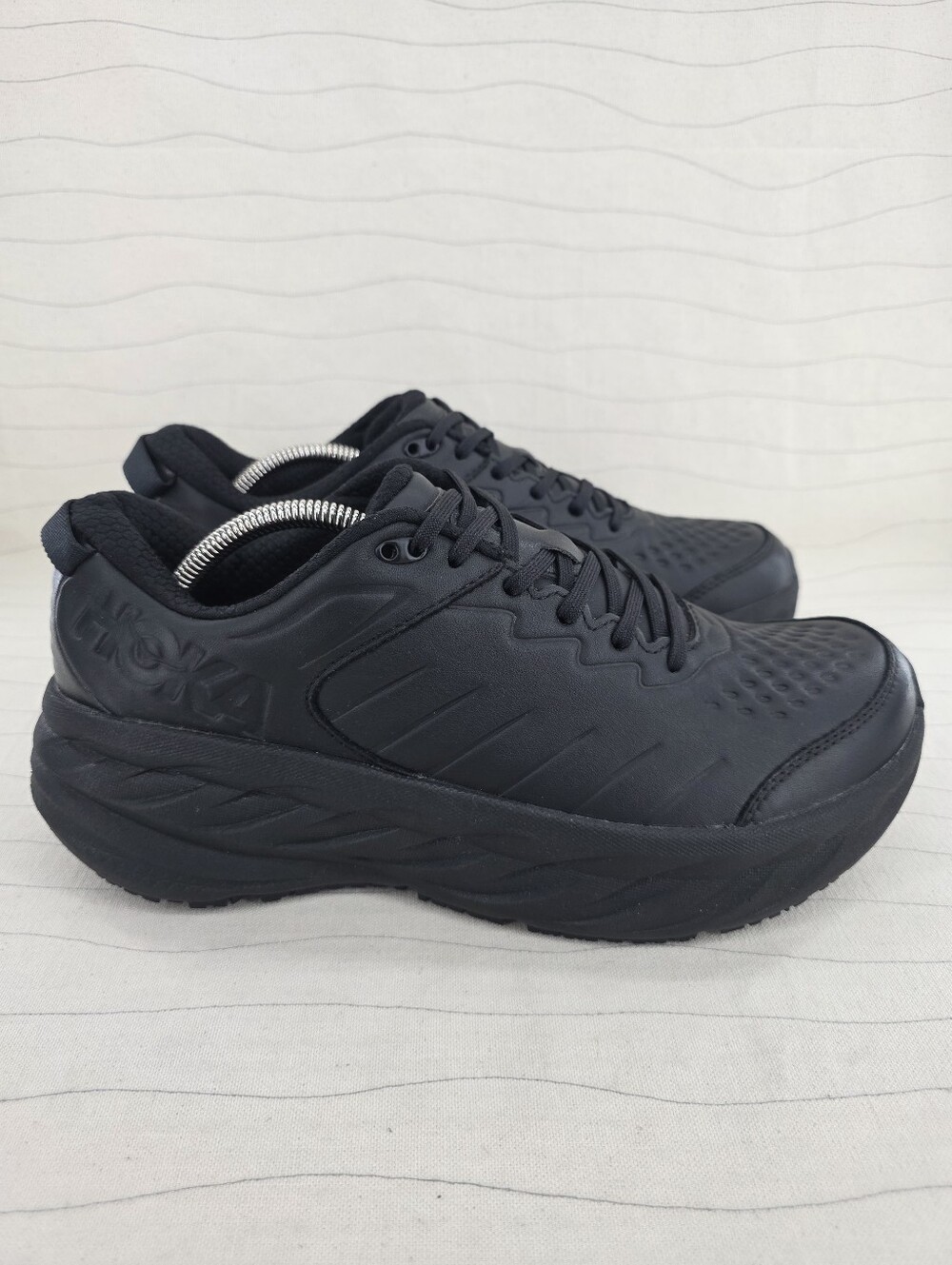 Hoka One One Mens Bondi SR Tripple Black Leather Non Slip Work Shoes Size 10.5